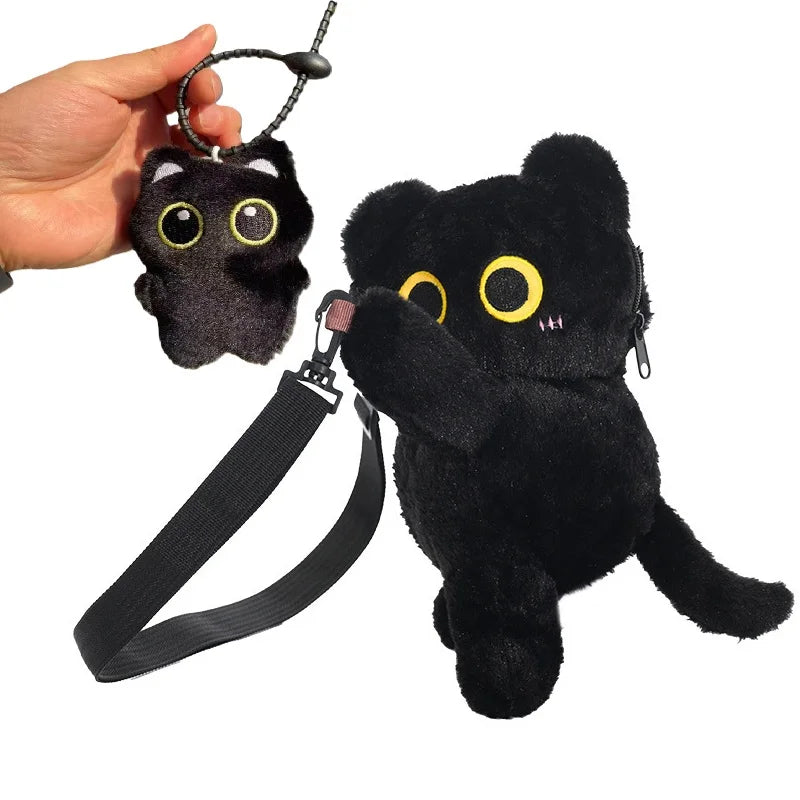 Furry Black Cat Backpack with Big Eyes - Image 12
