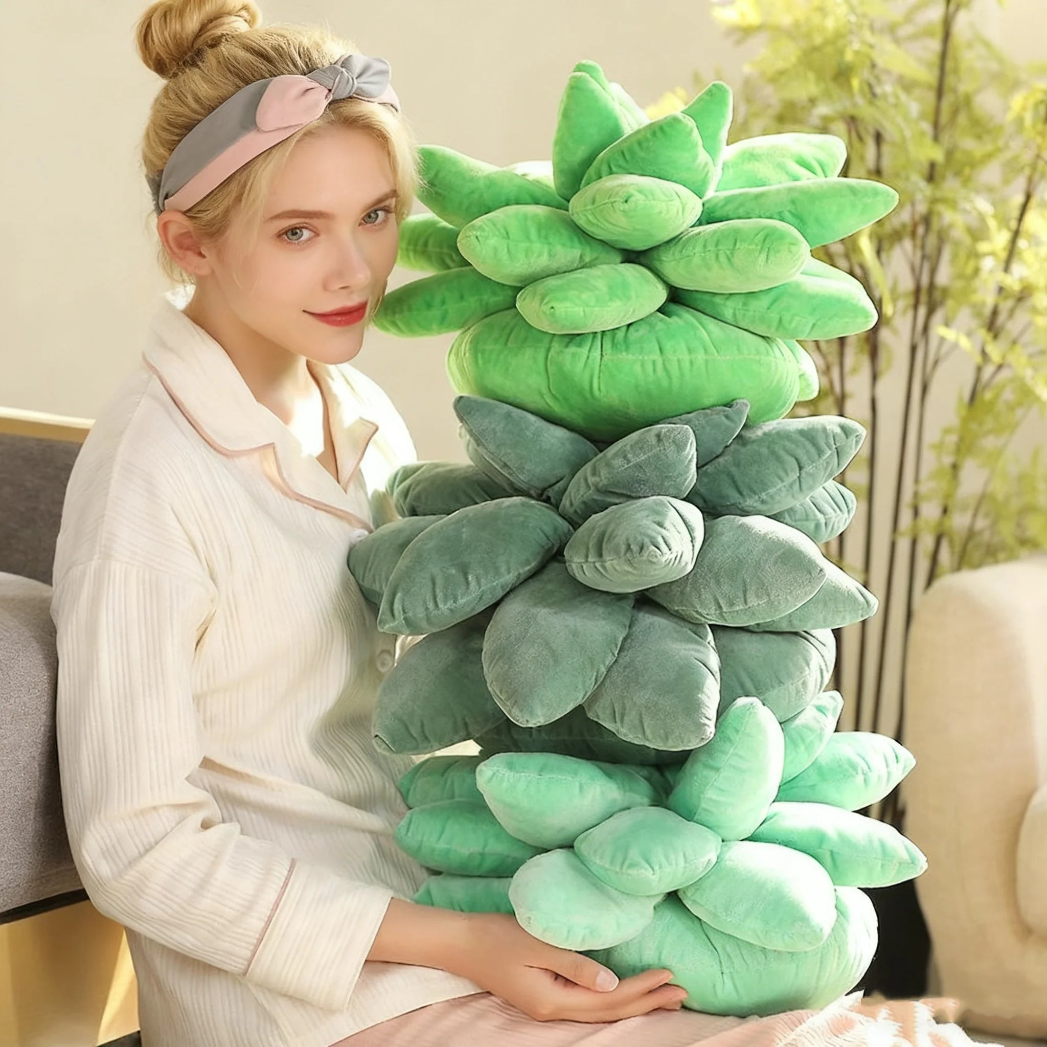 Graded Green Succulent Plush Pillow