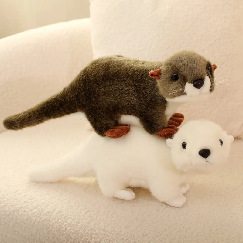 Sweet White and Brown Otter Plush Duo - Image 5
