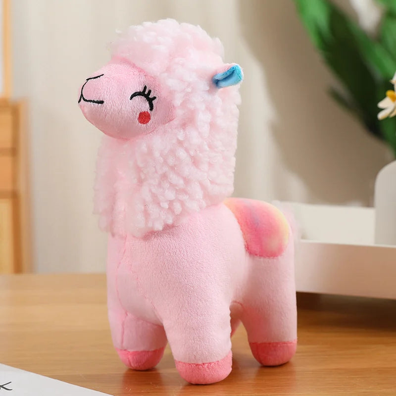 Soft Pink and Blue Alpaca Plush Toy with Curly Mane - Image 7