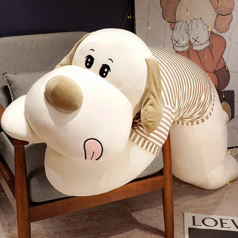 Cute Oversized Plush Dog Body Pillow with Striped Shirt - Image 5
