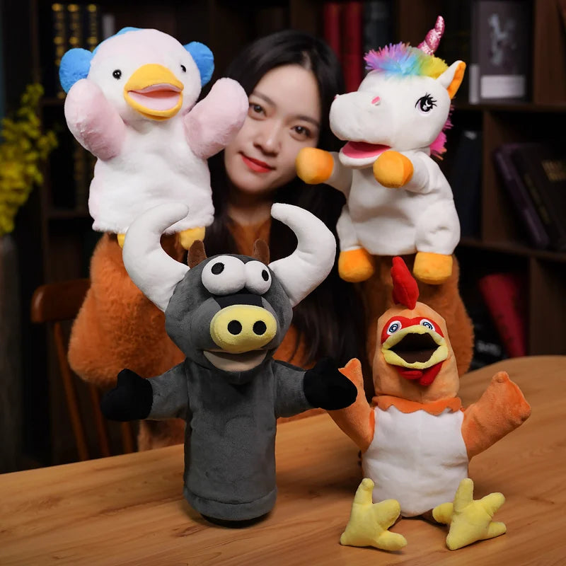 Pink Penguin Plush Hand Puppet with Blue Earmuffs - Image 2