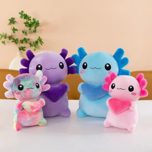 Small Tie-Dye Axolotl Plush with Heart