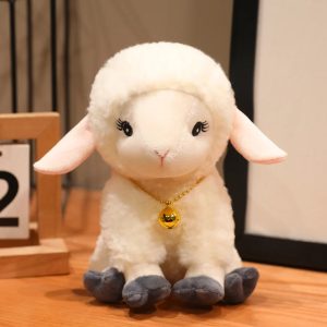 White Plush Lamb with Golden Bell and Lashes