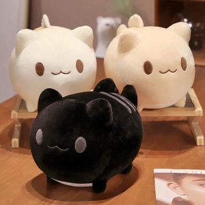 Cute Black Cat Plush Toy with Gray Embroidered Stripes