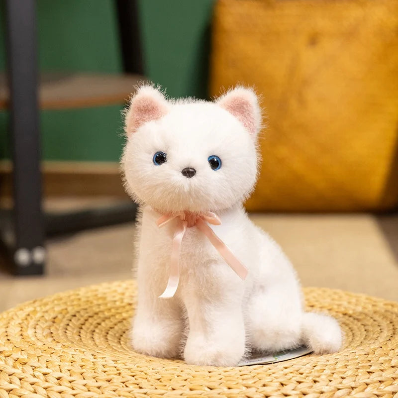 Cute Fluffy Sitting Cat Plush Toy with Bow - Image 8