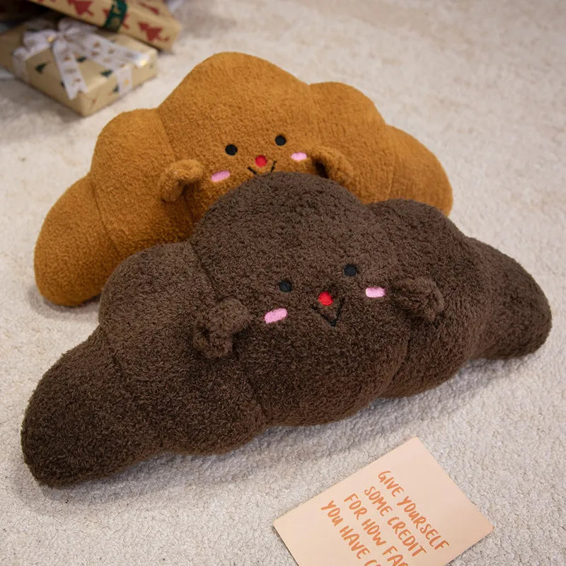 Cute Fuzzy Croissant Plush Pillow with Face - Image 4