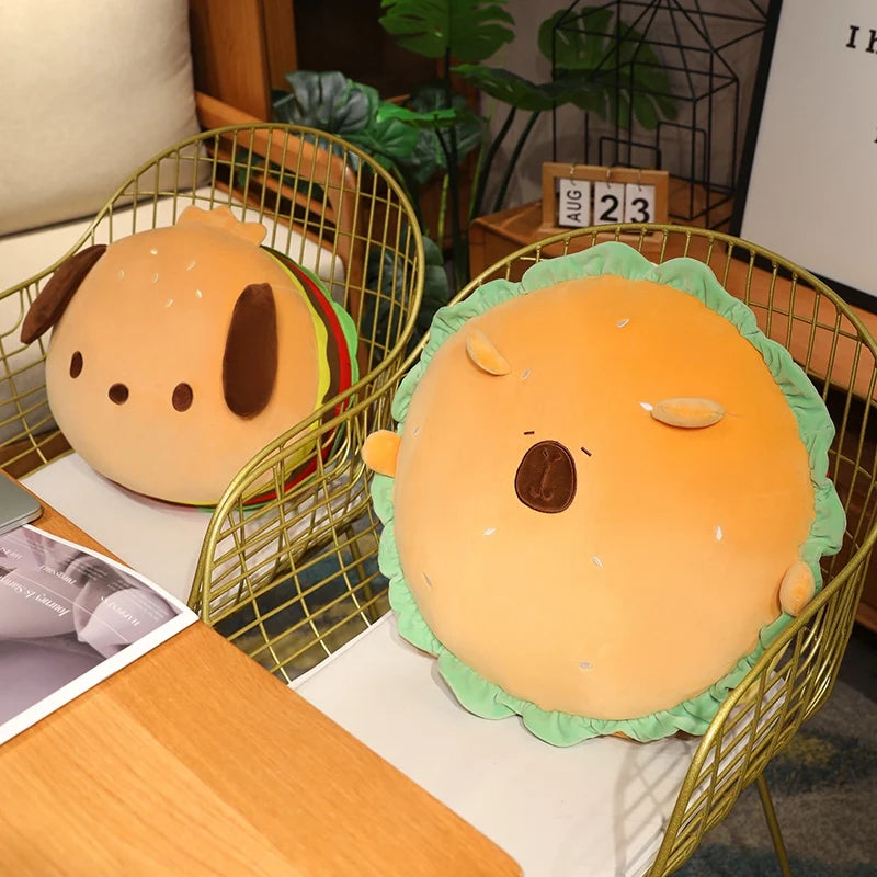 Cute Burger Puppy Plush Cushion with Green Lettuce - Image 2
