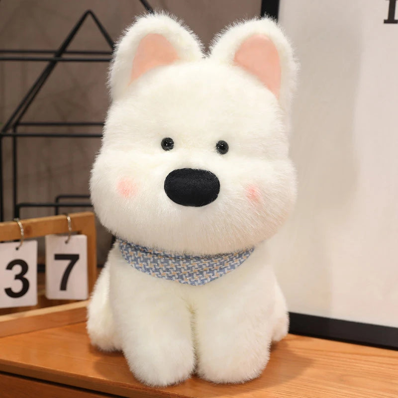 Chubby White Plush Dog with Blue Bandana - Image 8