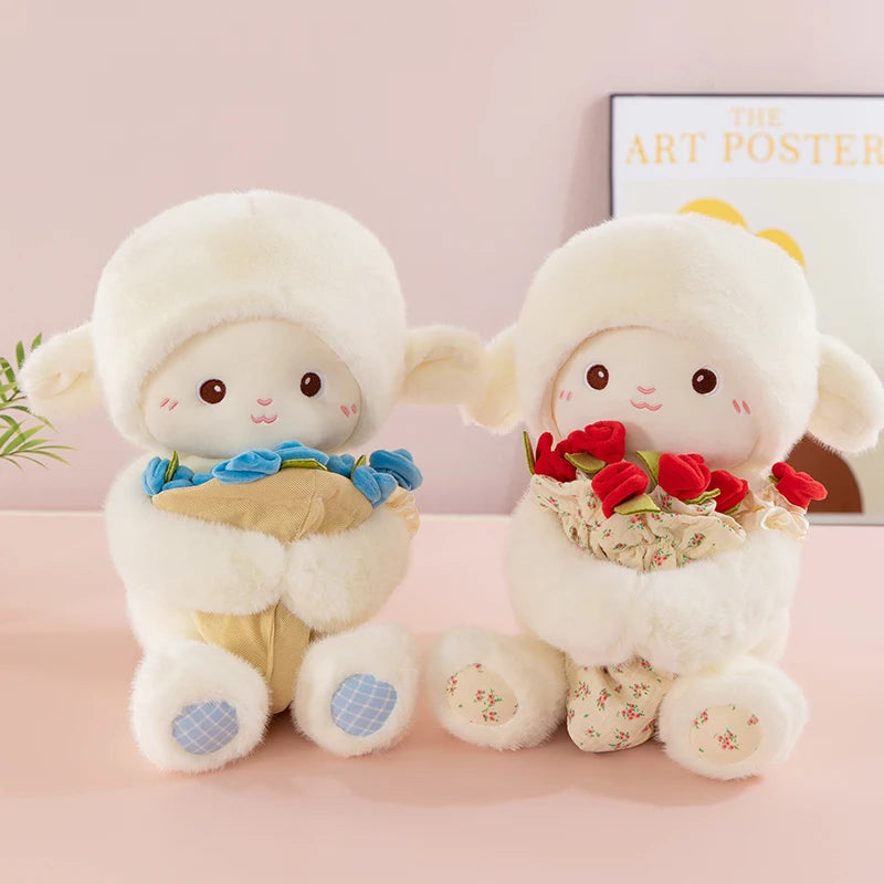 Cream Plush Toy with Floral Bouquet Hat - Image 2