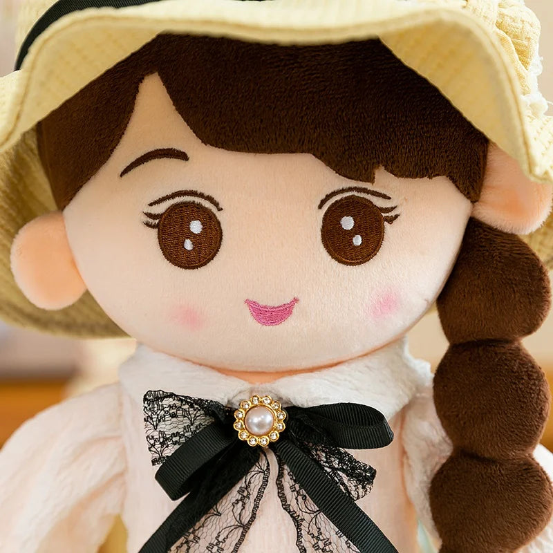 Sweet Plush Girl Doll with Braids and Hat - Image 3