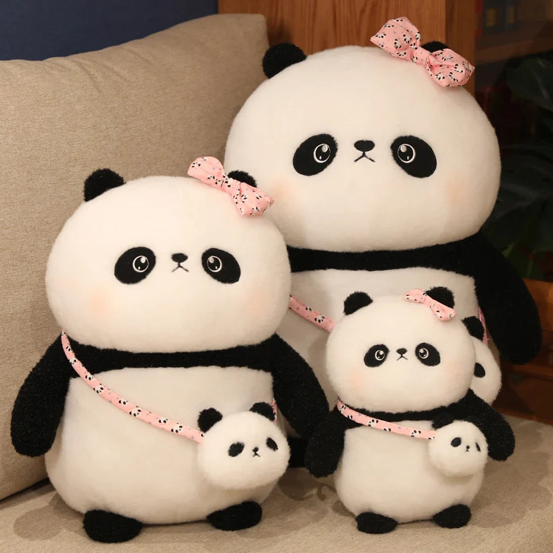Chubby Panda Plush with Pink Bow and Mini Purse - Image 6