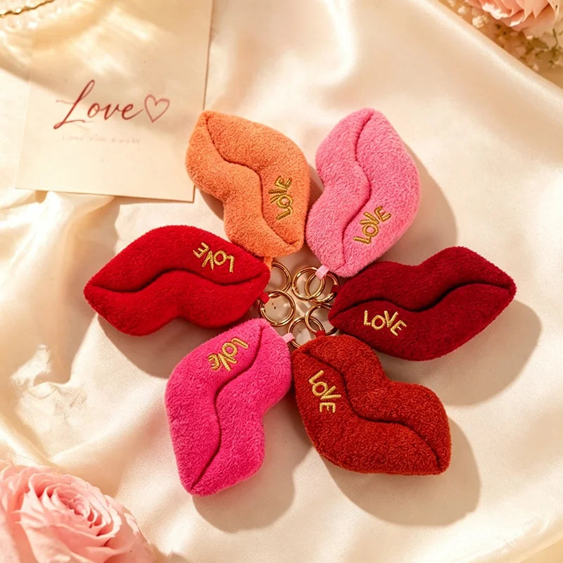 Red Plush Lips Keychain with Gold LOVE Detail - Image 3