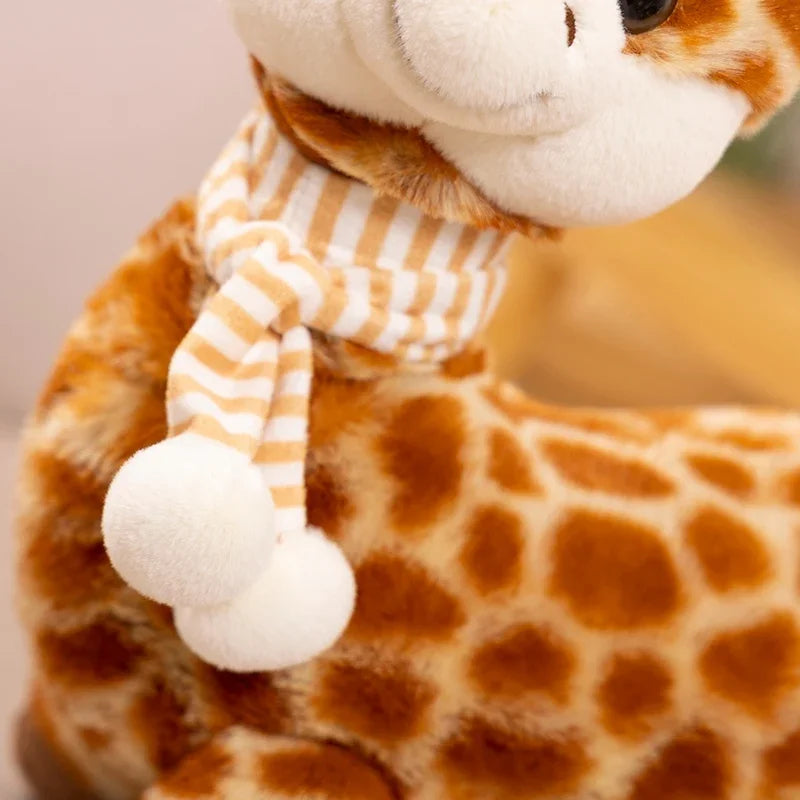 Cute Brown Spotted Plush Giraffe with Striped Scarf - Image 6