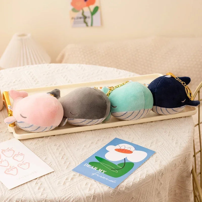 Cute Sleeping Whale Plush Keychain with Gold Clasp - Image 4