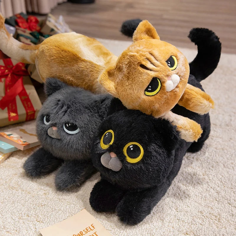 Cute Long Plush Cat Pillow with Sleepy Eyes - Image 3