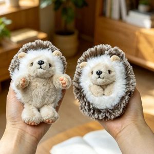 Fluffy Brown and White Hedgehog Plush Toy