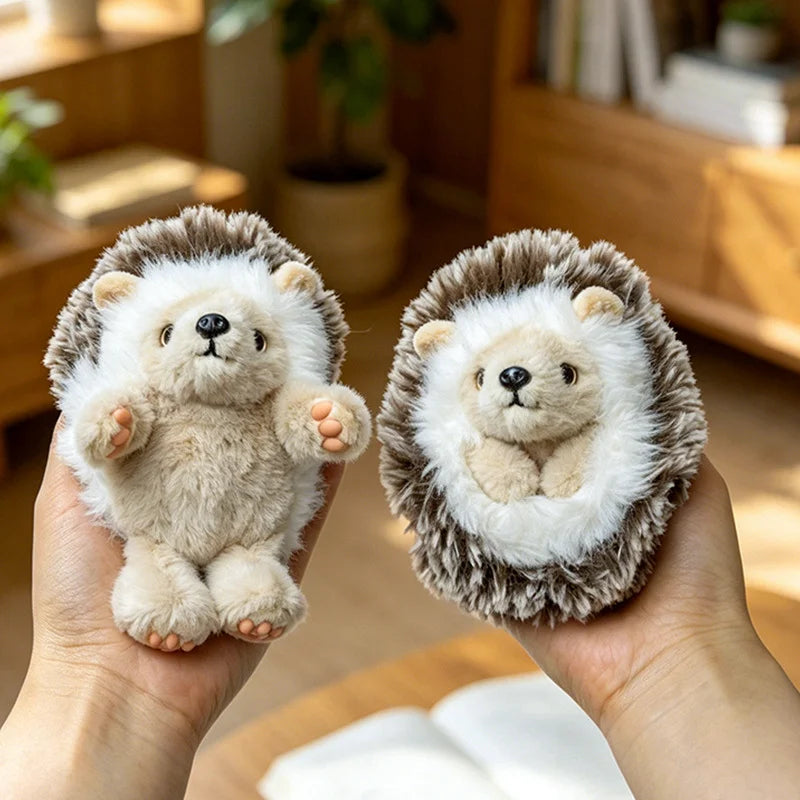 Fluffy Brown and White Hedgehog Plush Toy