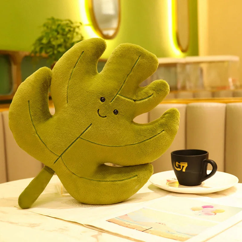 Cute Leaf Plush Pillow with Happy Faces - Image 10