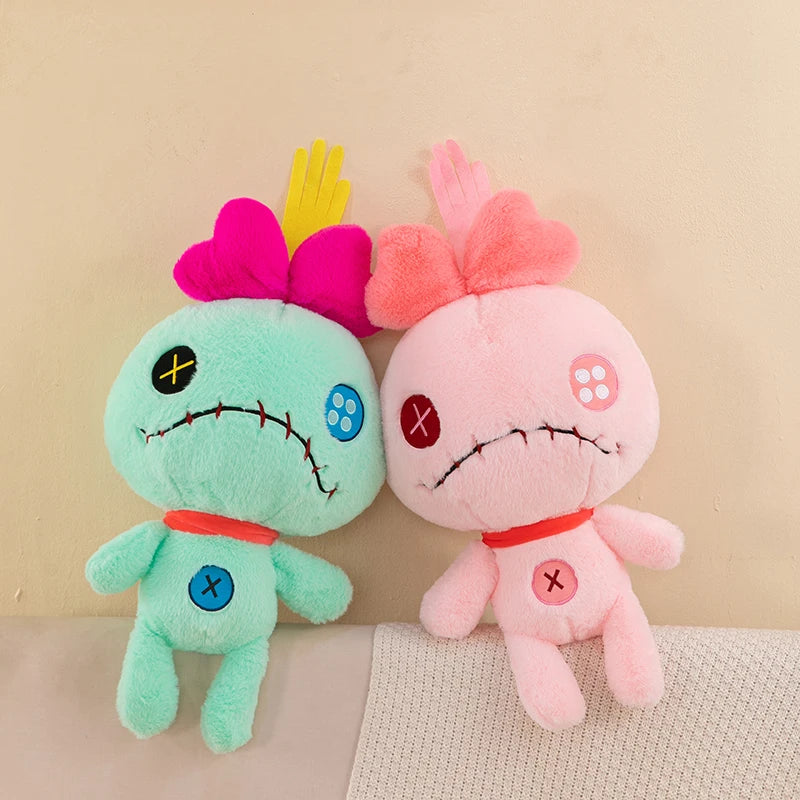 Stitched Alien Plush Toy with Button Eyes and Bow - Image 2