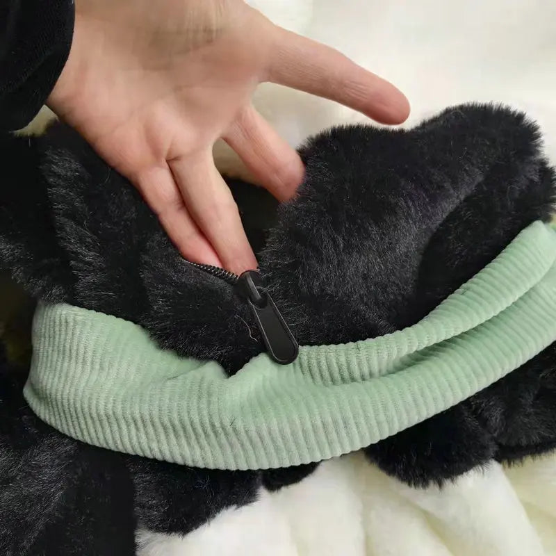 Oversized Black and White Panda Plush with Green Scarf - Image 4