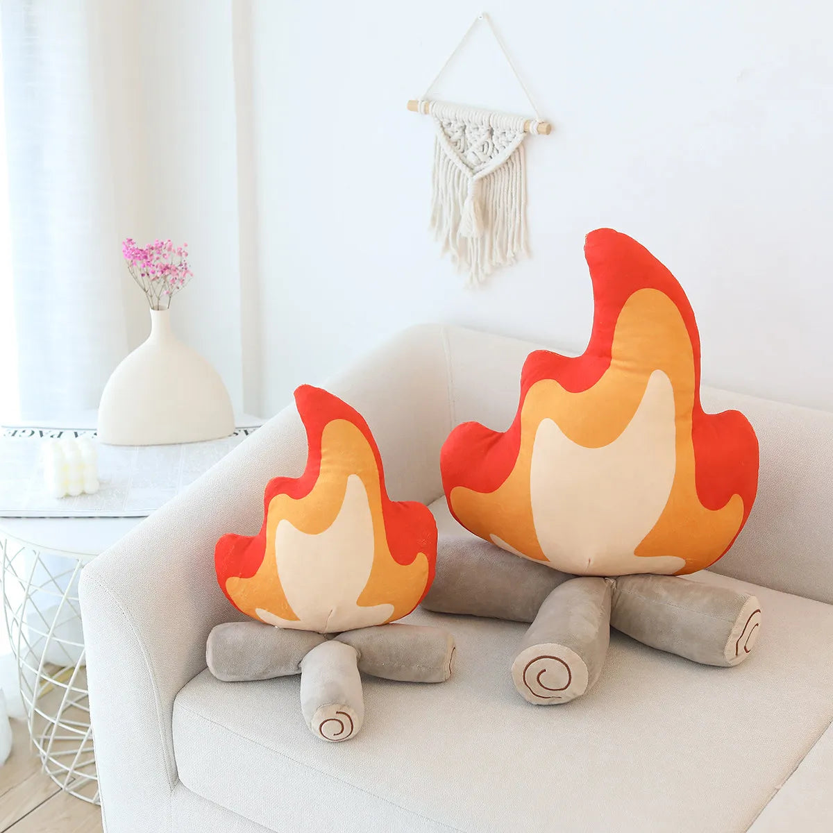 Soft Campfire Flame Plush Pillow with Logs - Image 2