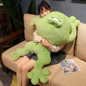 Oversized Laying Green Frog Plush with Sleepy Eyes