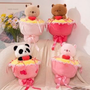 Kawaii Plush Animal Bouquet with Hearts