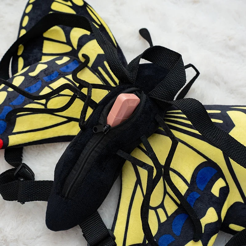 Vibrant Yellow and Black Plush Butterfly Backpack - Image 5