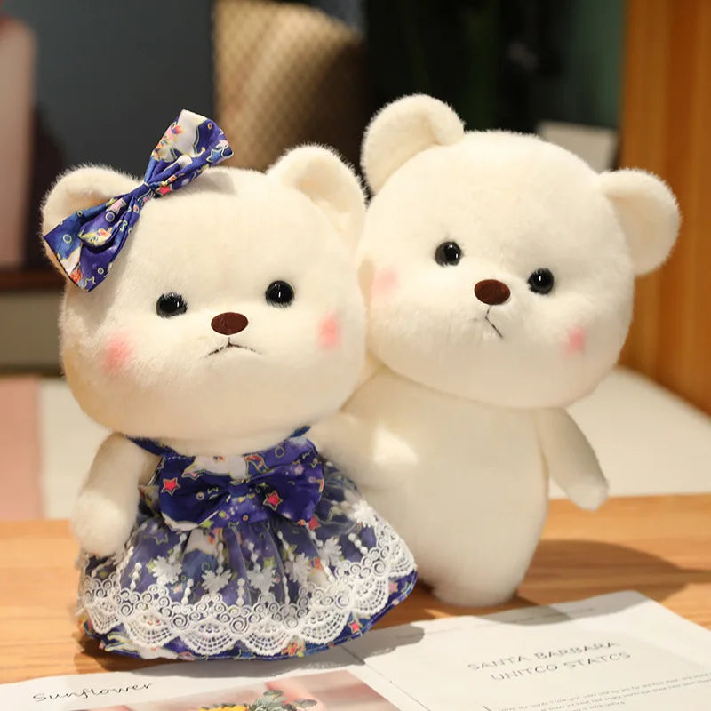 Cute Cream Plush Bear in Pink Polka Dot Dress - Image 6