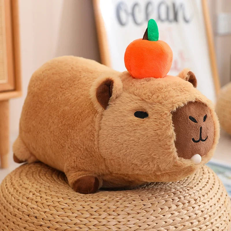 Soft Capybara Plush Toy with Bird & Orange Fruit - Image 7