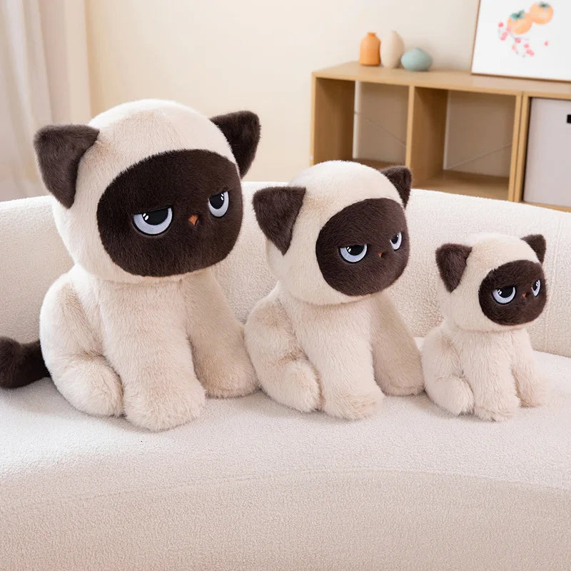 Grumpy Siamese Cat Plush Toy in Cream and Brown