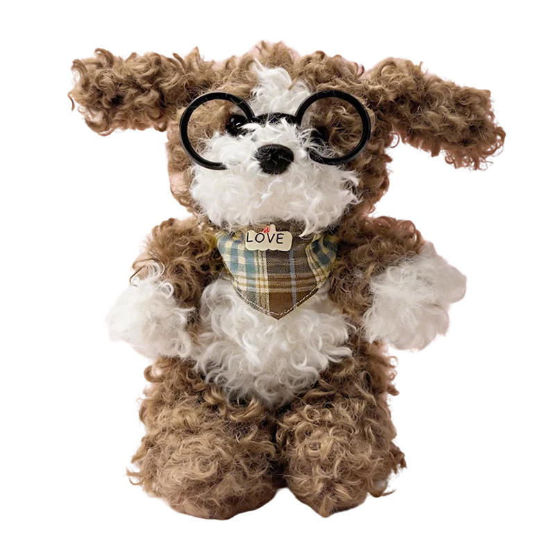 Curly Plush Dog with Round Glasses and Outfit - Image 8