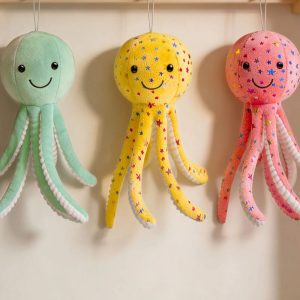 Soft Smiling Octopus Plush with Glitter Stars