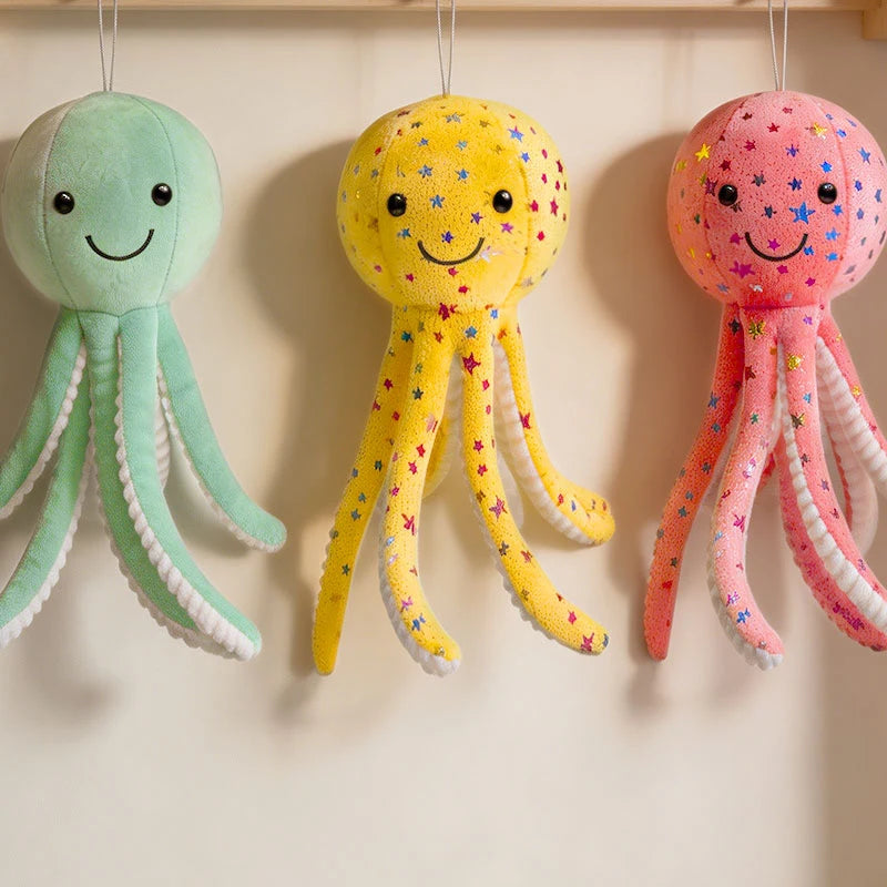 Soft Smiling Octopus Plush with Glitter Stars