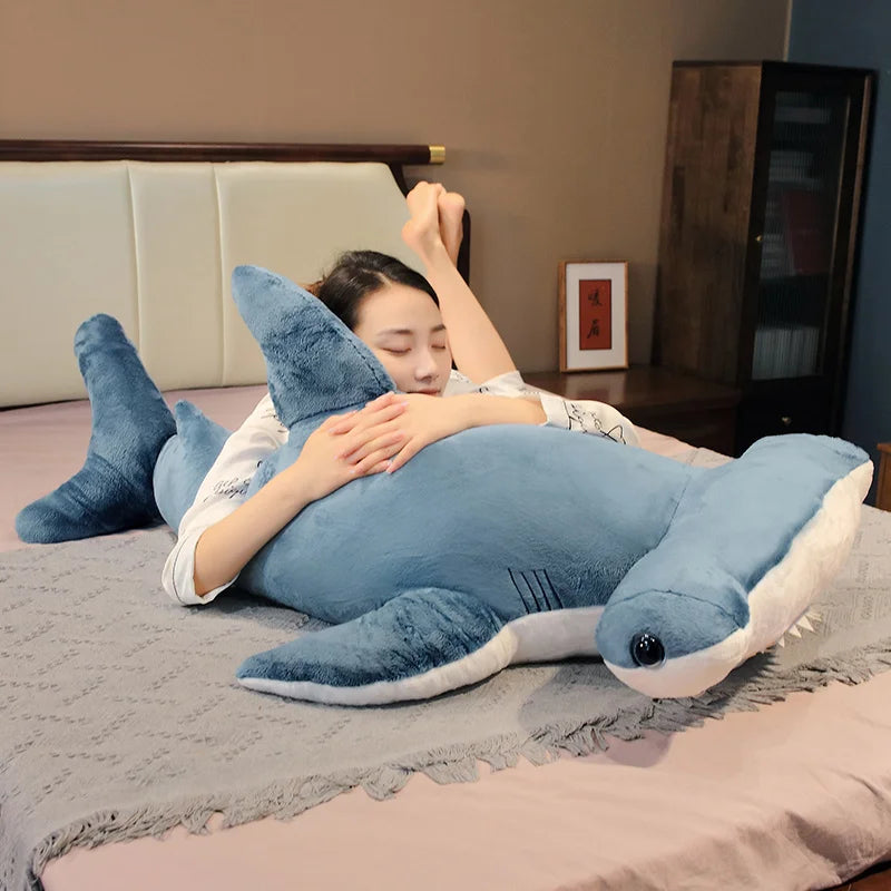 Soft Blue Oversized Shark Plush Toy - Image 4