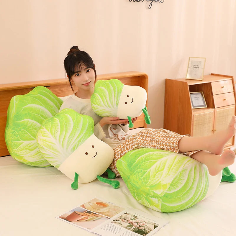 Cute Cabbage Plush Pillow with Smiling Face - Image 3