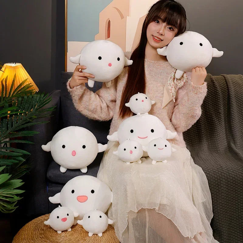 Cute Round White Plush Keychain with Expressions - Image 4