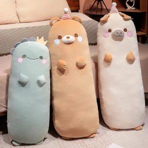 Light Brown Bear Plush Body Pillow with Party Hat