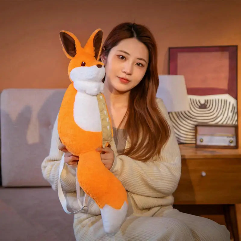 Orange Plush Fox Backpack with Scarf Detail - Image 6