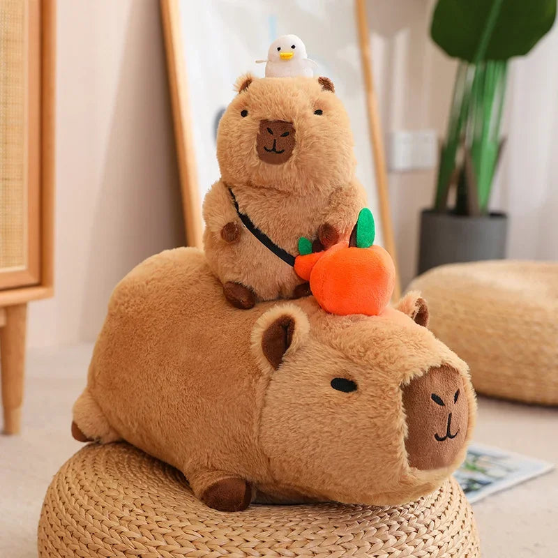 Soft Capybara Plush Toy with Bird & Orange Fruit - Image 6