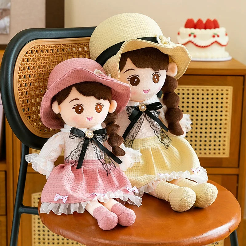 Sweet Plush Girl Doll with Braids and Hat - Image 5