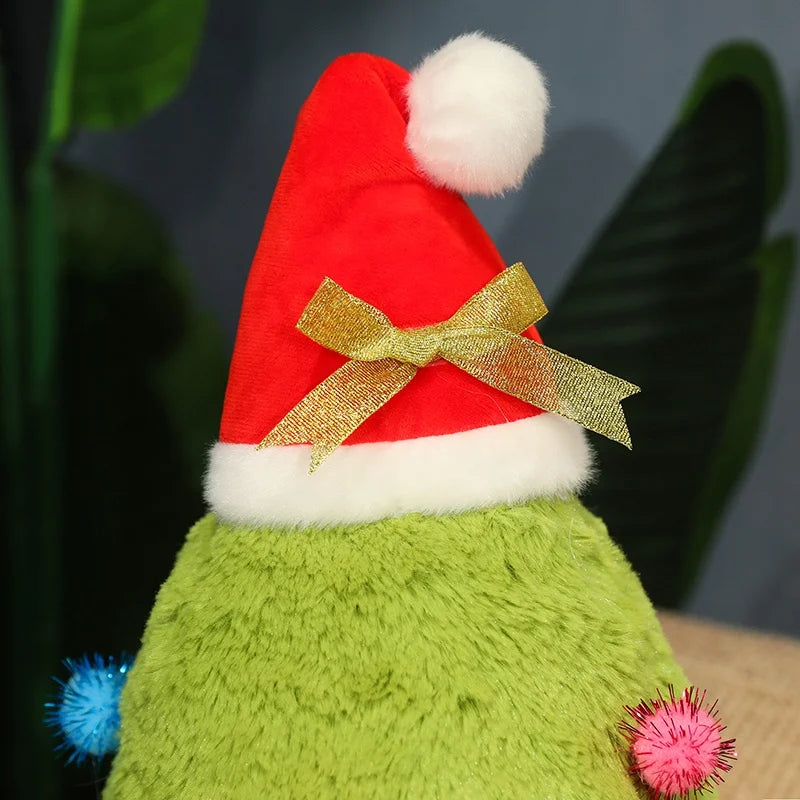 Fuzzy Green Christmas Tree Plush Pillow with Hat - Image 4