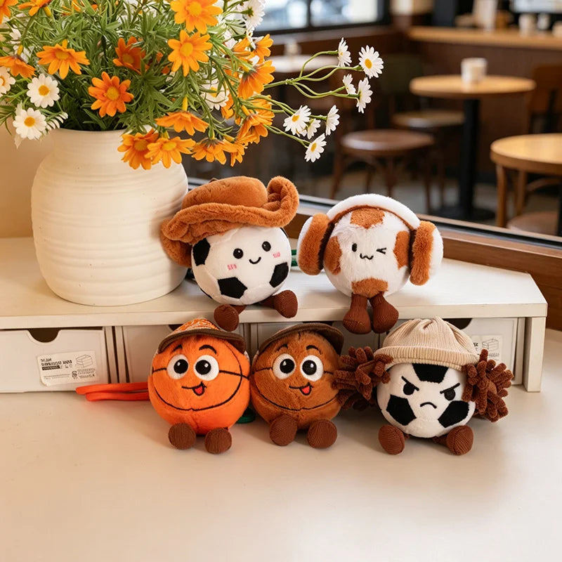 Cute Plush Sports Ball Character Keychains