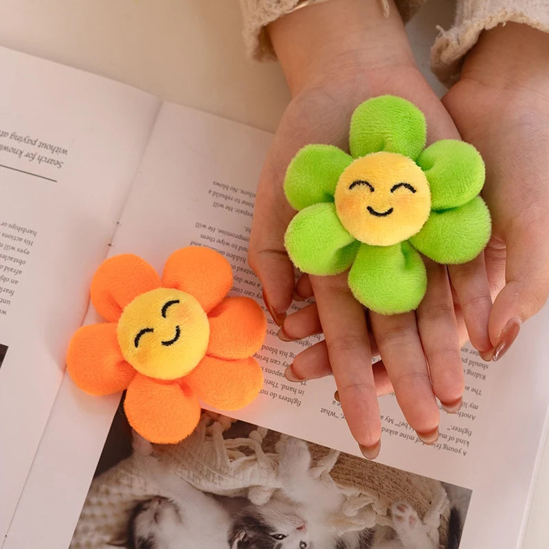 Cute Pastel Smiling Flower Plush Keychain - Image 4
