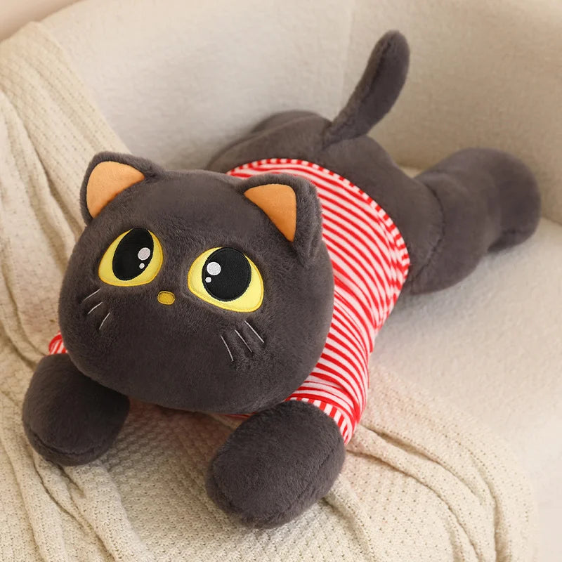 Cute Striped Cat Plush Pillow, Black & Beige - Image 11