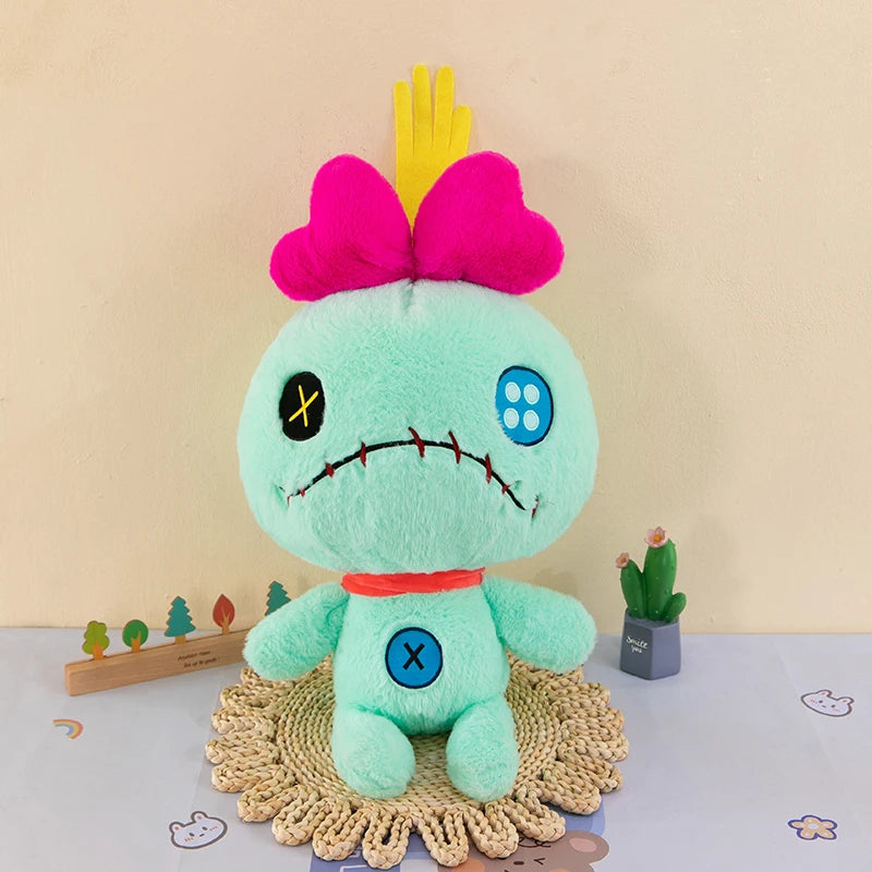 Stitched Alien Plush Toy with Button Eyes and Bow - Image 8