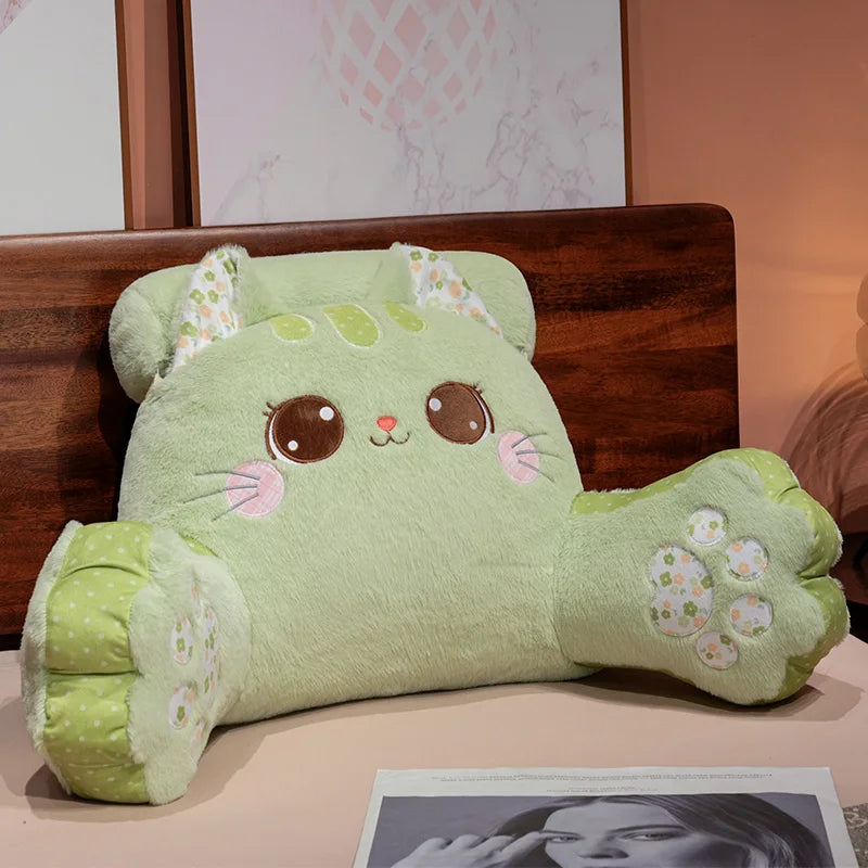 Cute Pink and White Plush Cat Backrest with Paws - Image 6