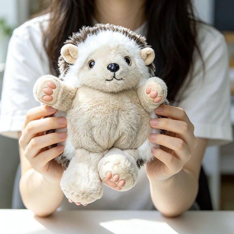 Fluffy Brown and White Hedgehog Plush Toy - Image 6
