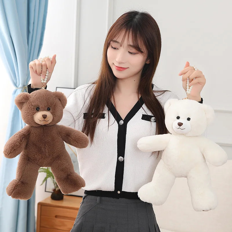 Deep Pink Plush Teddy Bear with Plaid Bow Tie - Image 5